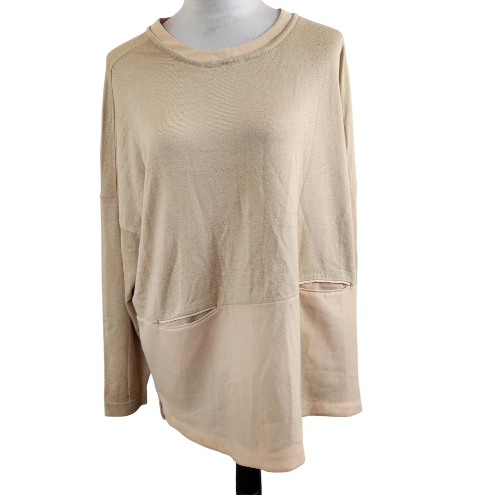 MARLA WYNNE 1X Beige Tan Long Sleeve Split Hem Tunic Top Combo Womens Minimalist